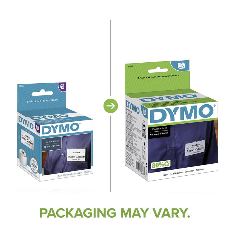 DYMO 30856 LW Non-Adhesive Name Badge Labels for LabelWriter Label Printers, White, 2-7/16'' x 4-3/16'', 1 Roll of 250 - Image 2
