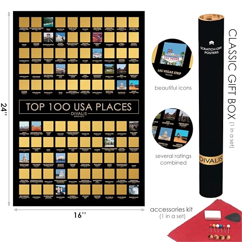Divalis 3 in 1 Large Gift Set - Scratch off 63 National Parks Poster, Scratch off USA Map, Scratch off Destinations of the United States Poster - Travel Tracker to Mark Your Travels - Bundle of Three - Image 4