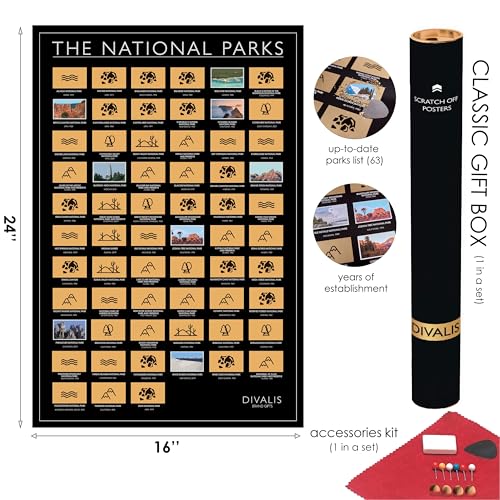 Divalis 3 in 1 Large Gift Set - Scratch off 63 National Parks Poster, Scratch off USA Map, Scratch off Destinations of the United States Poster - Travel Tracker to Mark Your Travels - Bundle of Three - Image 3