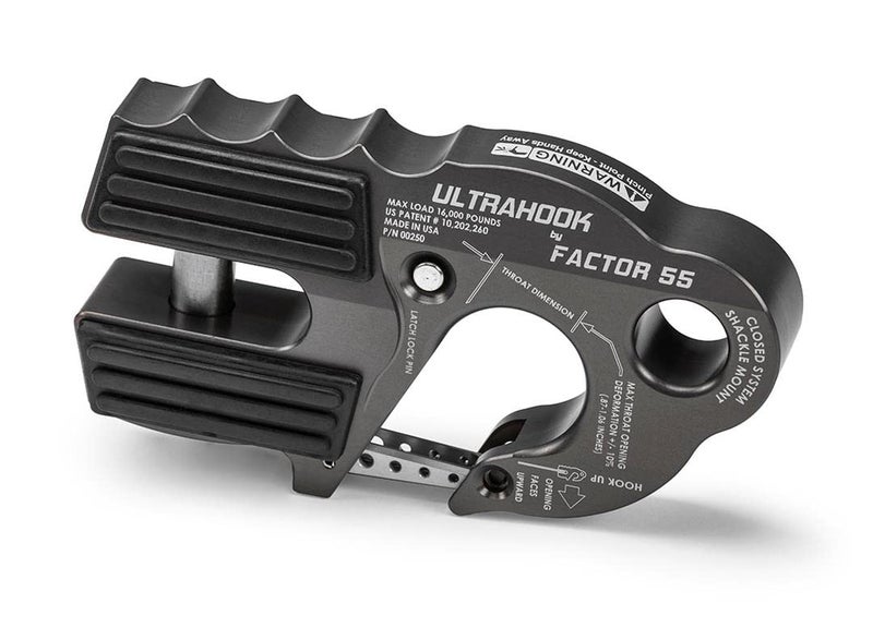 Factor 55 00250-06 Ultrahook Winch Hook Closed System Shackle Max Load 16,000 lbs ULT Strength Shackle Pin Mount 48,000 lbs Offroad 4x4 Adventure – Gray - Image 1