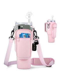 sokany Water Bottle Carrier Bag for 40oz Stanley Cup Accessories with Adjustable Shoulder Strap & Carabiner, Cross Body Water Bottle Holder Pouch for Hiking Travelling Camping (Pink)  - Image 1