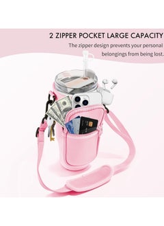 sokany Water Bottle Carrier Bag for 40oz Stanley Cup Accessories with Adjustable Shoulder Strap & Carabiner, Cross Body Water Bottle Holder Pouch for Hiking Travelling Camping (Pink)  - Image 3