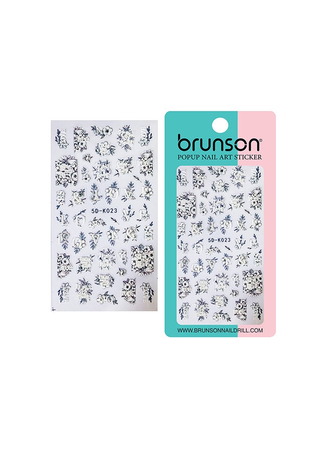 brunson 5D Flower Decals Exquisite Self Adhesive Nail Art Decoration Stickers 5D-k023