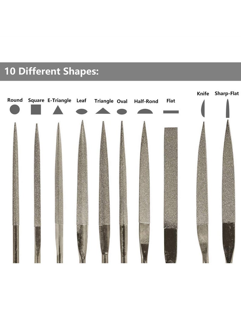 Fine Diamond File Set, Metal Needle Files in Round, Triangular, Square, Flat Shapes, Jeweler for Glass, Wood, Stone, Jewelry Carving, Sanding, and Polishing, 5x180mm, 10Piece - pzsku/Z13B55D538E4ED21310FDZ/45/_/1709789120/547115f7-5a1d-404f-98b5-d7c180caa9fd