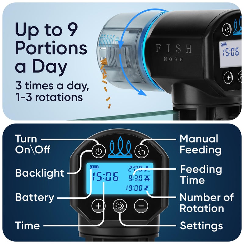 FISHNOSH Automatic Fish Feeder for Aquarium - New Generation 2025, Auto Food Dispenser with Timer for Small Tank, Big Aquariums & Pond (Blue) - Image 3