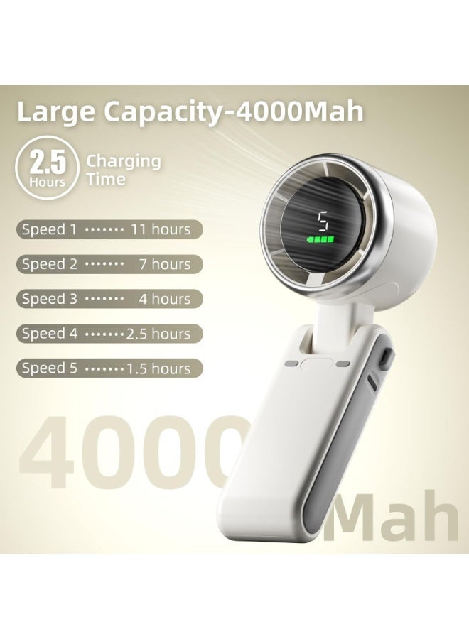 Suewidfay HF001 Handheld Fan Rechargeable, 5 High Speeds Adjustable Mini Hand Fan, 4000mah Portable Mini Electric Fan Handheld Personal Fan Travel Fan White - Image 2