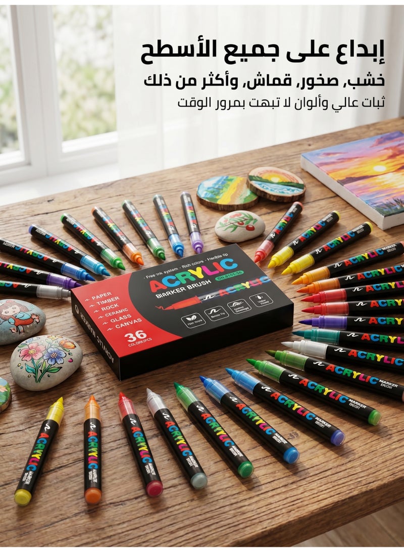 ميجيوسيون 36 لونًا من أقلام الطلاء الأكريليك – رأس فرشاة، حبر مقاوم للماء وطويل الأمد، مع دليل رسم مكون من 40 صفحة كهدية، للصخور، القماش، الخشب، الورق، الزجاج، الحجر، كتب التلوين، مستلزمات الحرف اليدوية والفنون - Image 2