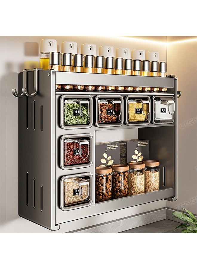 Joybos Wall Mounted Countertop Spice Storage Sox Durable Aluminum Spice Organiser with 6 Spice Box No Drill Installation Containers and Canisters for Kitchen and Dining Strong Spice Shelf Spice Storage for Inside Cupboard Seasoning Organizer for Kitchen Herbs Jars with seasoning spoon + label - Image 1