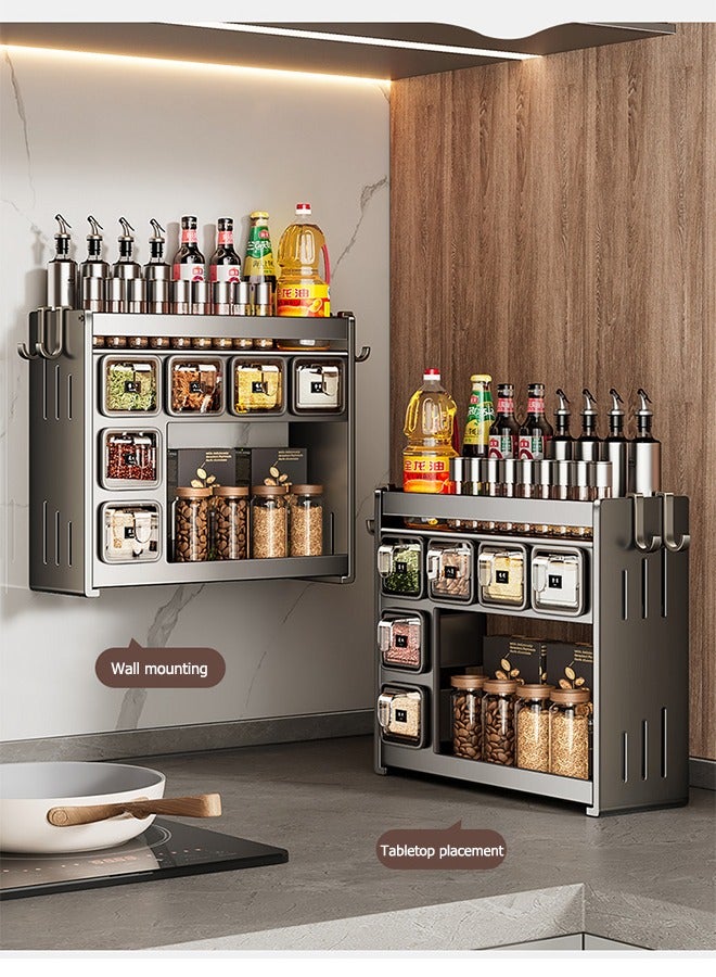 Joybos Wall Mounted Countertop Spice Storage Sox Durable Aluminum Spice Organiser with 6 Spice Box No Drill Installation Containers and Canisters for Kitchen and Dining Strong Spice Shelf Spice Storage for Inside Cupboard Seasoning Organizer for Kitchen Herbs Jars with seasoning spoon + label - Image 2