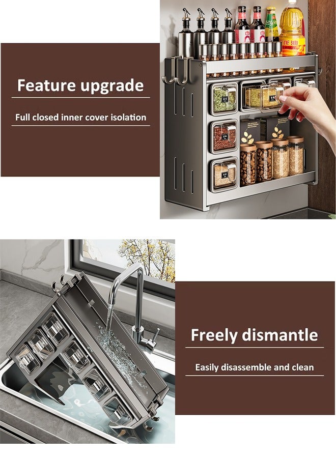Joybos Wall Mounted Countertop Spice Storage Sox Durable Aluminum Spice Organiser with 6 Spice Box No Drill Installation Containers and Canisters for Kitchen and Dining Strong Spice Shelf Spice Storage for Inside Cupboard Seasoning Organizer for Kitchen Herbs Jars with seasoning spoon + label - Image 4