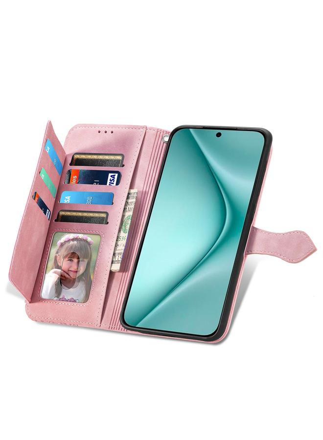 زبون جراب لهاتف Huawei Pura 70 مصنوع من الجلد بسحاب ونقشة زهور - Image 4