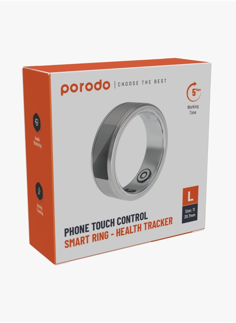porodo Smart Ring Health Tracker Size L 11 20.7mm / Works with App / Heart Rate & Sleep Monitor/ Sports Mode/Calorie/Distance/Pedometer/Daily Fitness /Menstrual Cycle/SpO2/Body Temperature  - Silver  - Image 3