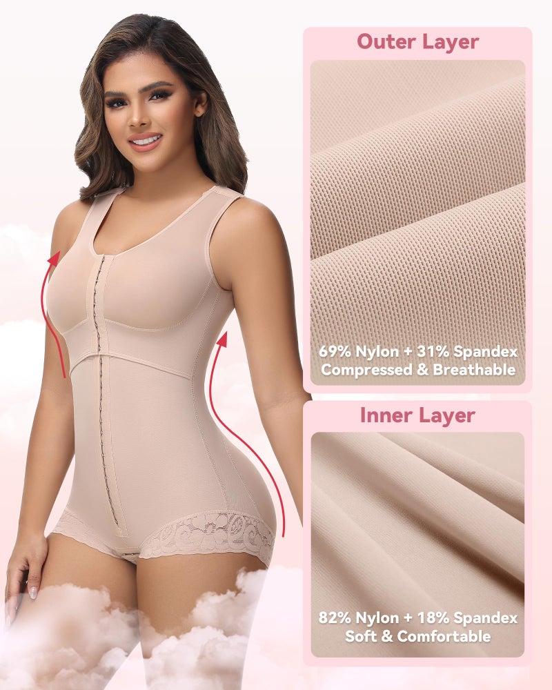 SHAPSHE Fajas Colombianas Moldeadoras Waist Trainer Postpartum Post Liposuction Compression Garment Shapewear with Adjustable Chest Beige L - Image 2