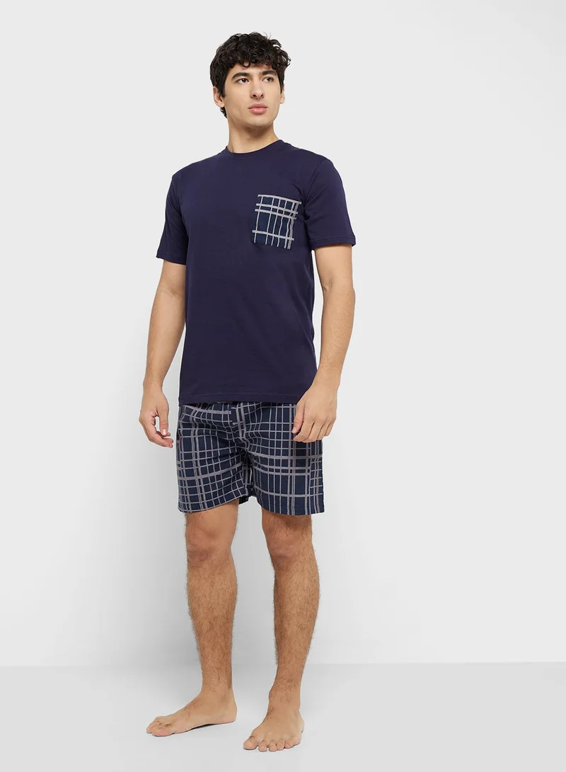 Printed Short Sleeve T-Shirt And Checked Shorts Set
