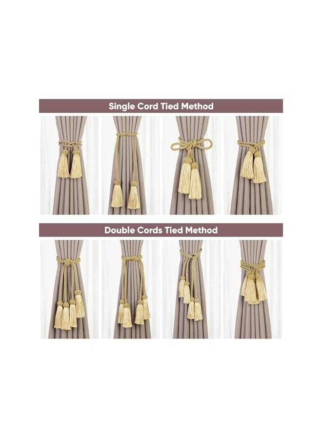 erorex 2 Packs Curtain Tiebacks, Curtains Tie Back with Tassels, Curtain Holdbacks Tassel, Decorative Rope for Towel Bedroom Bathroom Kitchen Home and Office Thin or Sheer Window Drapes Decor-Gold - Image 5