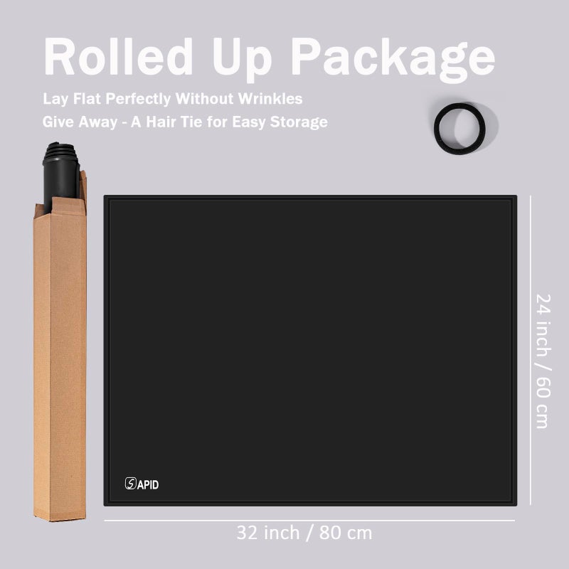 SAPID 32"x24" Extra Large Silicone Mat With Raised Edge, Rolled-Up Silicone Mats For Kitchen Counter Heat Resistant Silicone Mat With Lip, Thick Countertop Protector Mat,Silicone Mats For Crafts,Black - Image 2