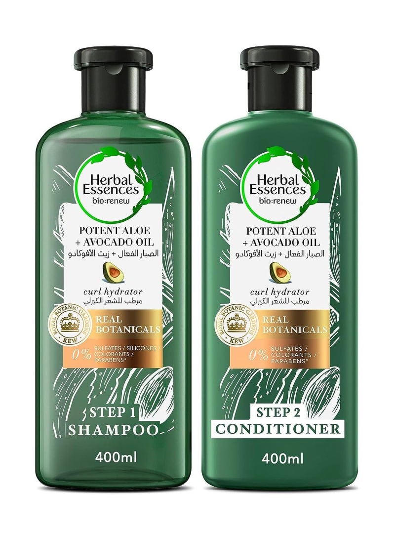 Herbal Essences Sulfate Free Potent Aloe Avocado Oil Curl Hydrating Shampoo and Conditioner 400ml + 400ml - Image 1