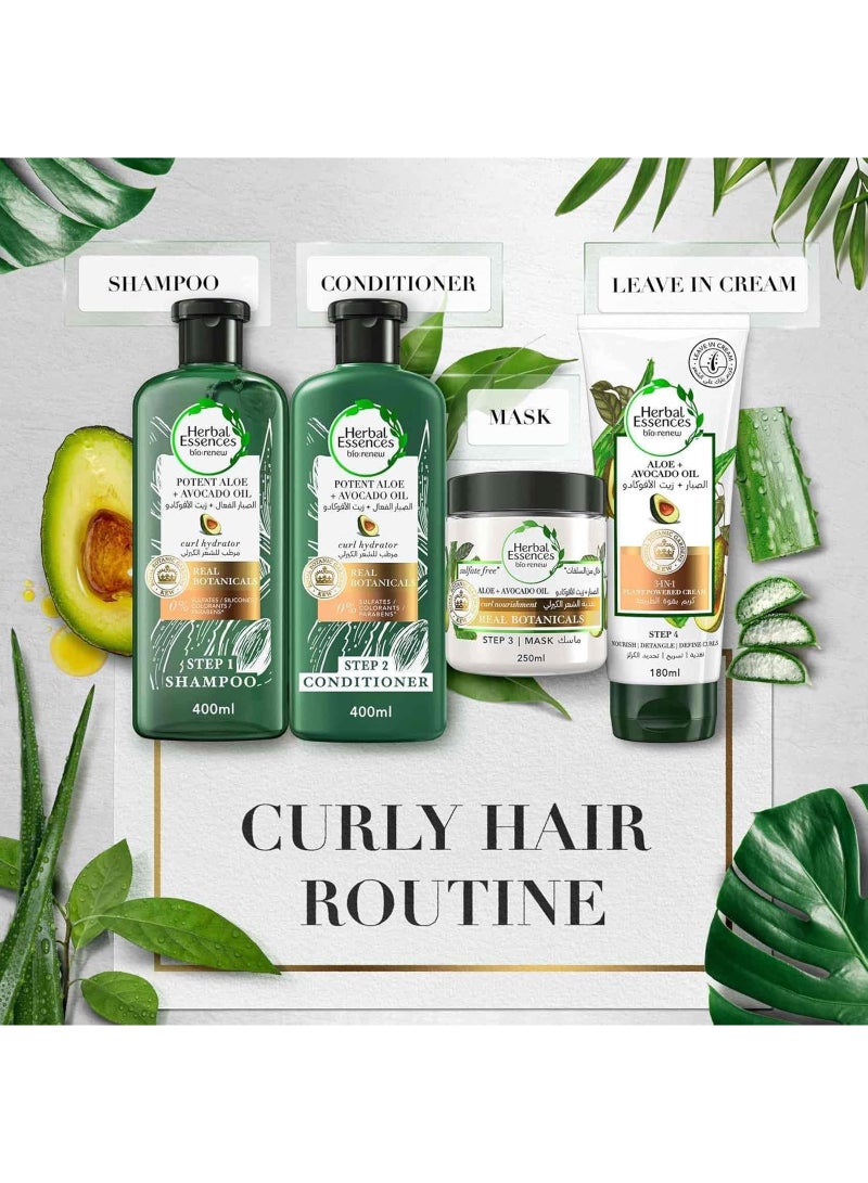 Herbal Essences Sulfate Free Potent Aloe Avocado Oil Curl Hydrating Shampoo and Conditioner 400ml + 400ml - Image 4