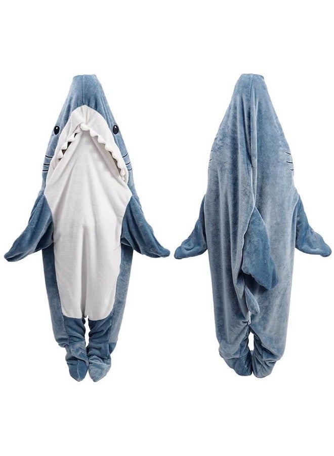 Zibuyu Zibuyu Shark Blanket Bag Pajamas For Women And Men Warm Flannel Hoodie Soft Plush Wearable Blanket Sleeping Bag For Adults & Teens Overnight Pajamas Party Shark Onesie Costume, L, blue - Image 1