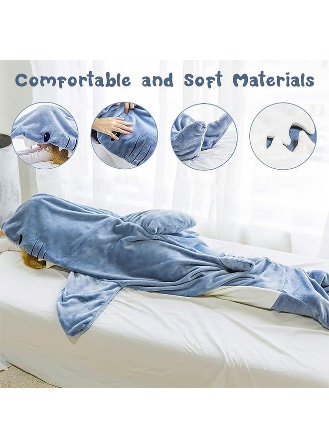Zibuyu Zibuyu Shark Blanket Bag Pajamas For Women And Men Warm Flannel Hoodie Soft Plush Wearable Blanket Sleeping Bag For Adults & Teens Overnight Pajamas Party Shark Onesie Costume, L, blue - Image 3