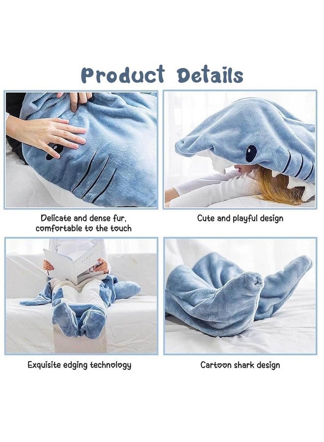 Zibuyu Zibuyu Shark Blanket Bag Pajamas For Women And Men Warm Flannel Hoodie Soft Plush Wearable Blanket Sleeping Bag For Adults & Teens Overnight Pajamas Party Shark Onesie Costume, L, blue - Image 4