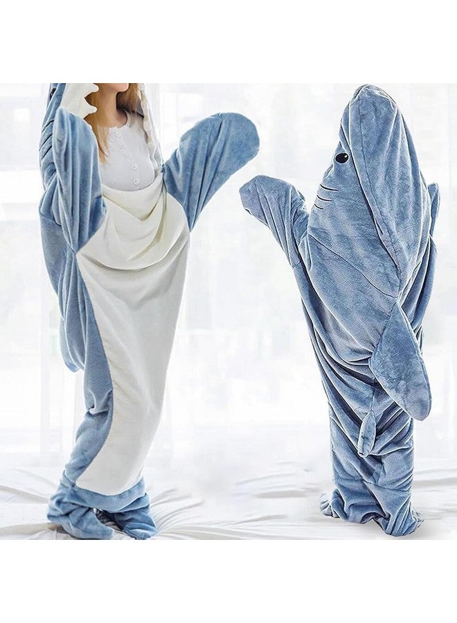 Zibuyu Zibuyu Shark Blanket Bag Pajamas For Women And Men Warm Flannel Hoodie Soft Plush Wearable Blanket Sleeping Bag For Adults & Teens Overnight Pajamas Party Shark Onesie Costume, L, blue - Image 5