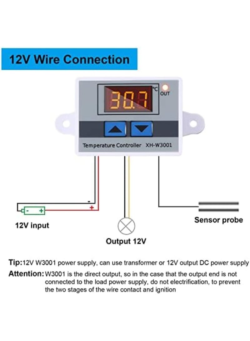 Digital LED Temperature Controller Module Digital Thermostat Switch with Waterproof Probe Programmable Heating Cooling Electronic Thermostat Range from -50℃ to 110℃ (12V 10A 120W) (2 Pieces) - Image 5