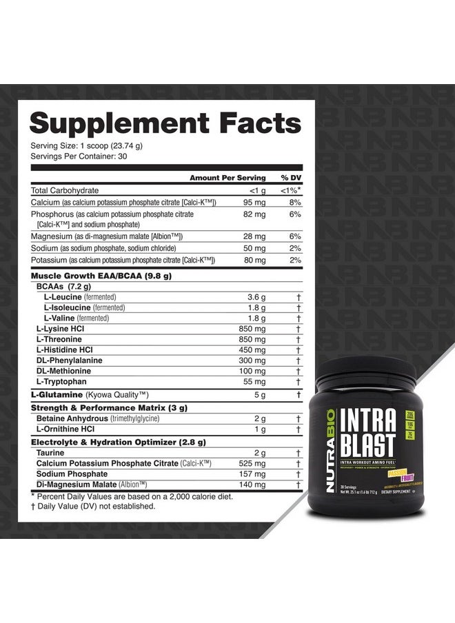 NutraBio NutraBio Intra Blast BCAA EAA Electrolyte and Hydration Powder - Amino Acid Supplement, EAA/BCAA Powder - Non-GMO and Gluten Free - Passion Fruit - 30 Servings  - Image 2