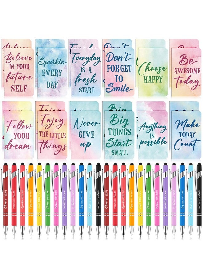 Ragnhild 48 Pcs Watercolor Bulk Motivational Pens Inspirational Notepads Set, Pocket Motivational Quote Notebooks Ballpoint Pens, Mini Journals Gift Set for Kids Students Teachers School Office Prizes Supplies  - Image 1