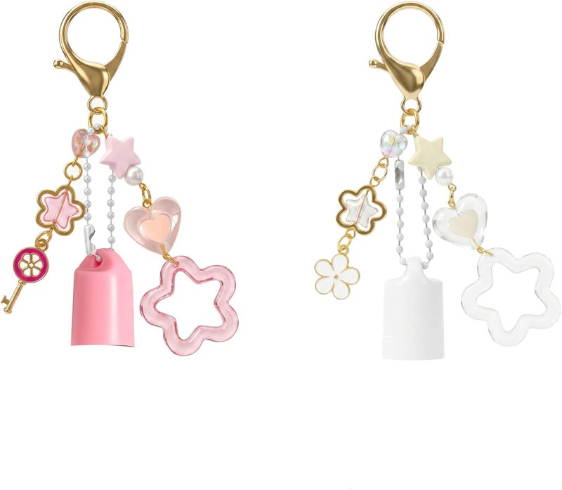 cioatu Lip Gloss Keychain for Summer Fridays 0.5oz Balm, Lipgloss Cap Holder with Pendant, Lip Balm Cap Cosmetic Bag Charm (White & Pink) - Image 1