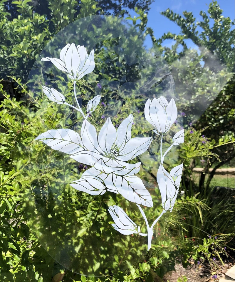 DCentral Flowers Decorative Window Vinyl Etched Glass Cling Decal 8 x 12 Objects are Opaque Background is Clear