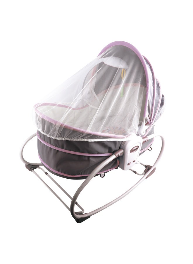 Baby love 5-in-1 Baby Bassinet with Music, Shaking & Bed Net, Grey & Pink - Image 2