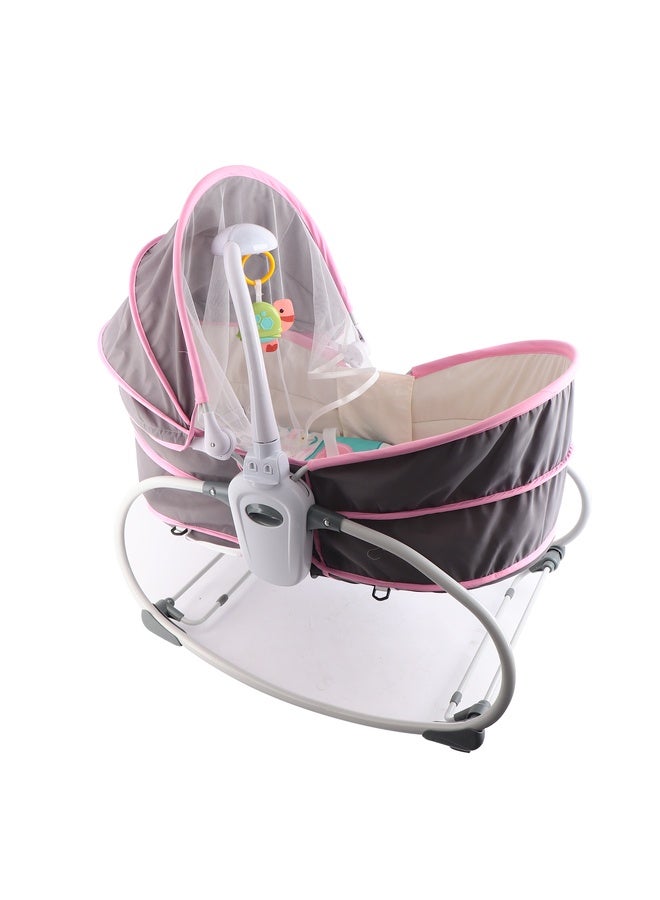 Baby love 5-in-1 Baby Bassinet with Music, Shaking & Bed Net, Grey & Pink - Image 3