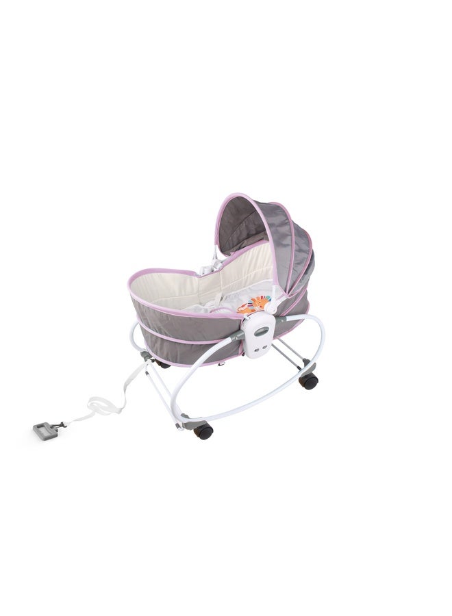 Baby love 5-in-1 Baby Bassinet with Music, Shaking & Bed Net, Grey & Pink - Image 1