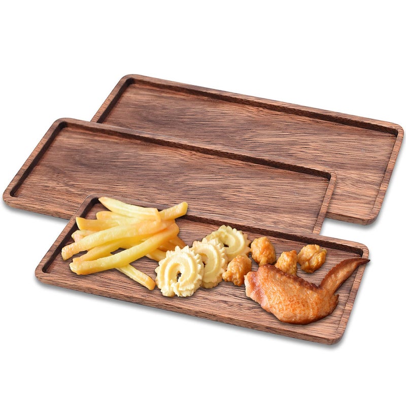 Linwnil Linwnil Solid Wood Serving Platters  Set of 3Pcs 13.8in x 5.5in Trays of Natural Acacia Wood with Edge Rectangular Avoid Sliding and Spilling Food  - Image 1