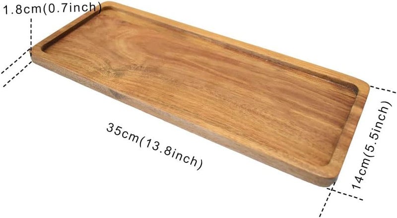 Linwnil Linwnil Solid Wood Serving Platters  Set of 3Pcs 13.8in x 5.5in Trays of Natural Acacia Wood with Edge Rectangular Avoid Sliding and Spilling Food  - Image 3