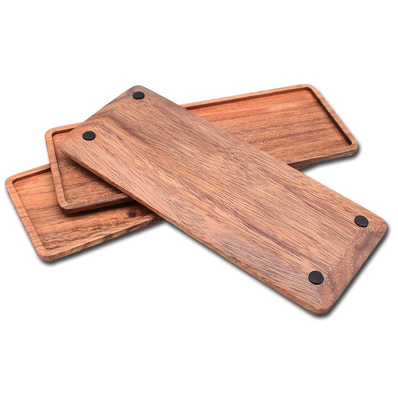 Linwnil Linwnil Solid Wood Serving Platters  Set of 3Pcs 13.8in x 5.5in Trays of Natural Acacia Wood with Edge Rectangular Avoid Sliding and Spilling Food  - Image 5