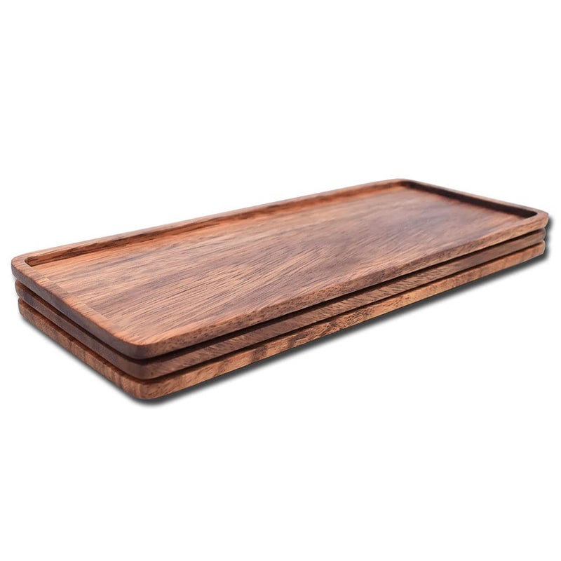 Linwnil Linwnil Solid Wood Serving Platters  Set of 3Pcs 13.8in x 5.5in Trays of Natural Acacia Wood with Edge Rectangular Avoid Sliding and Spilling Food  - Image 4