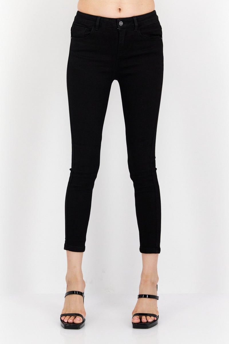 VERO MODA Women Slim Fit Stretchable Plain Denim Jeans, Black - Image 1