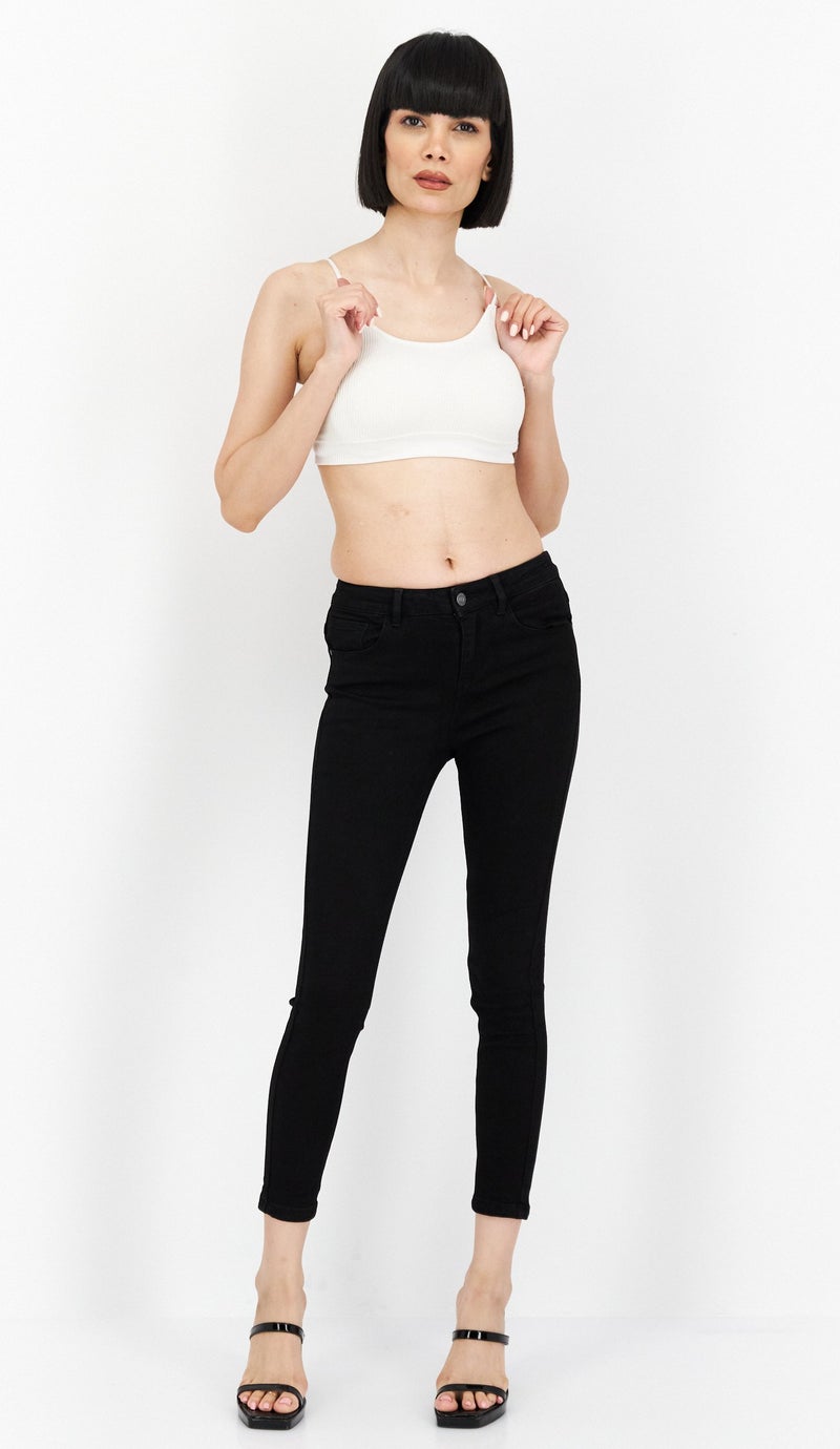 VERO MODA Women Slim Fit Stretchable Plain Denim Jeans, Black - Image 4