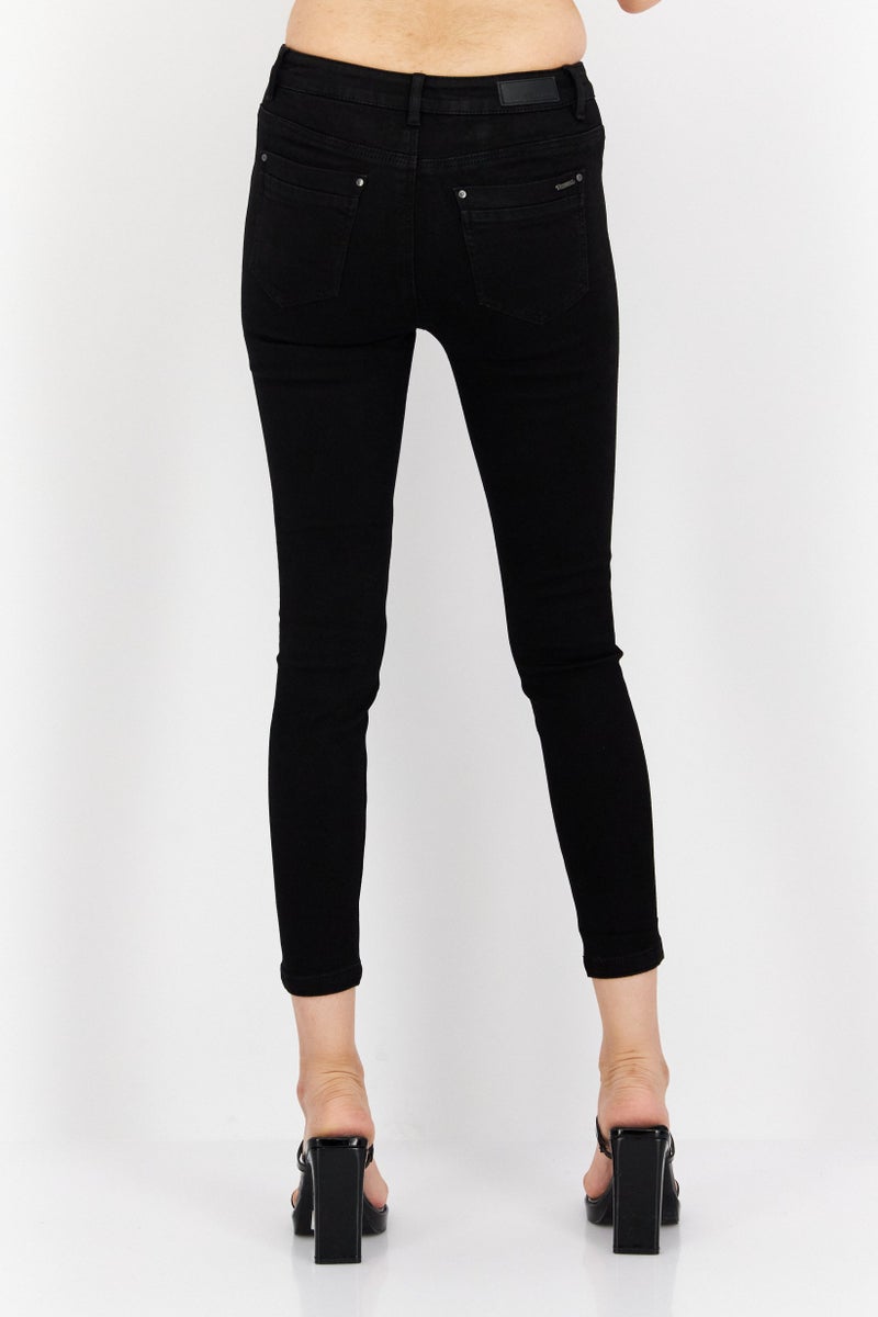 VERO MODA Women Slim Fit Stretchable Plain Denim Jeans, Black - Image 2