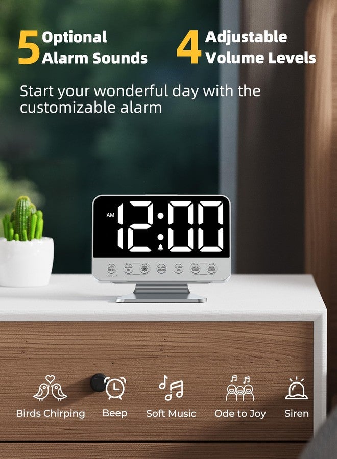 Odokee Digital Alarm Clocks for Bedrooms: Large Bold Number 5 Brightness Dimmer - Easy to Read Across The Room - 5 Alarm Sound 8 Night Light - Silver - Image 3