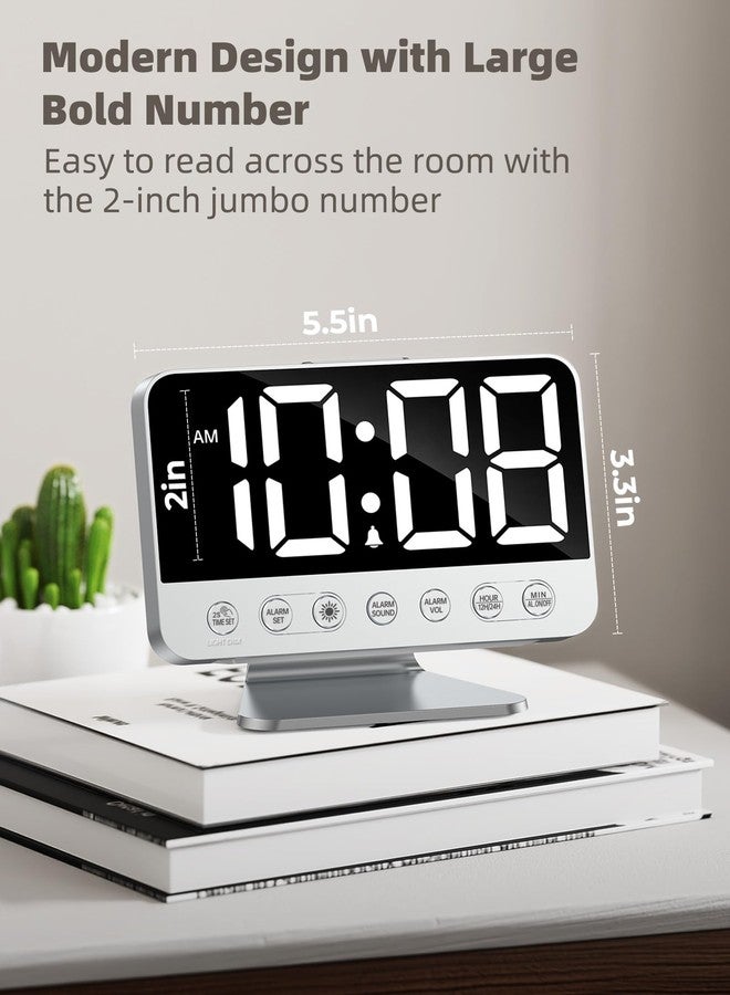 Odokee Digital Alarm Clocks for Bedrooms: Large Bold Number 5 Brightness Dimmer - Easy to Read Across The Room - 5 Alarm Sound 8 Night Light - Silver - Image 2