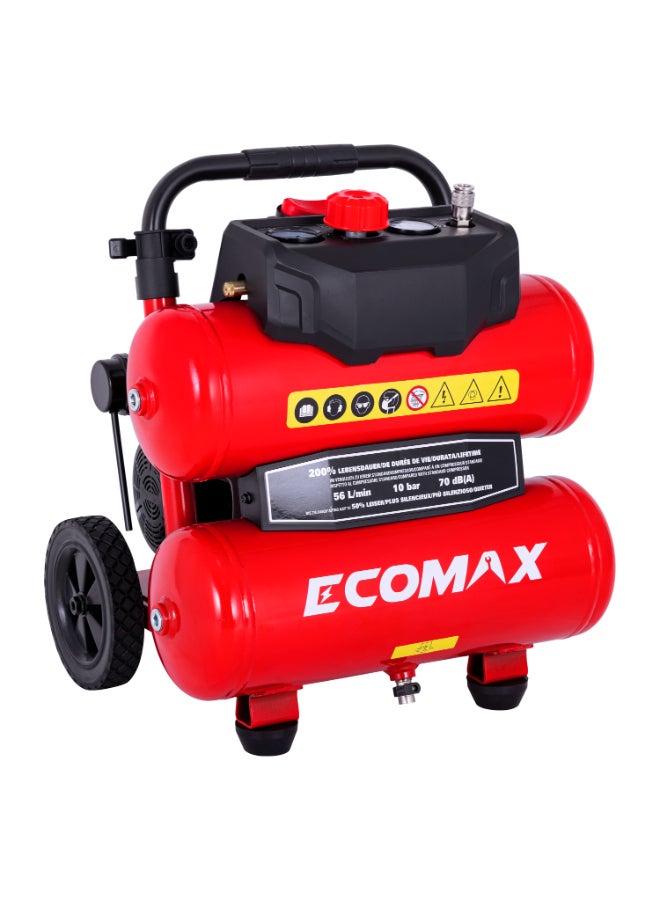 ecomax 2-Tank Oil Free Portable Air Compressor Red and Black 17 Liter 3321785 - Image 2