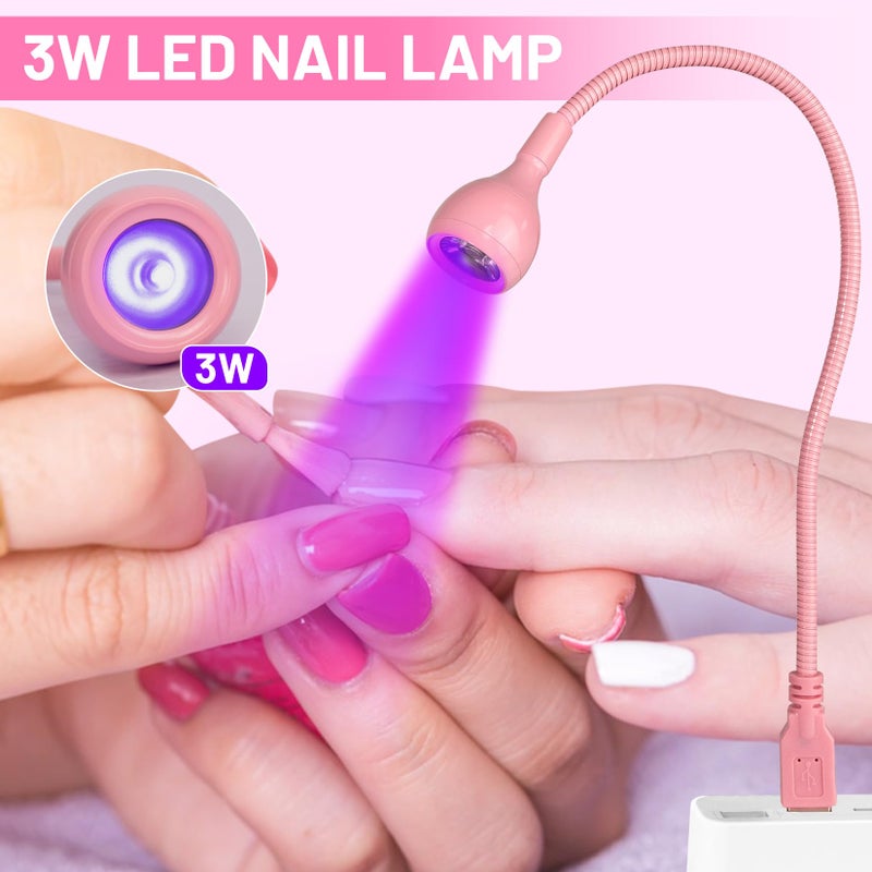 AORAEM UV LED Nail Lamp, 3W Portable Duck Neck UV Nail Lamps Dryer Gel Polish Curing Light with Pink Gooseneck for Gel Nails Tips USB Plug Play Nails Salon and Home DIY - Image 2