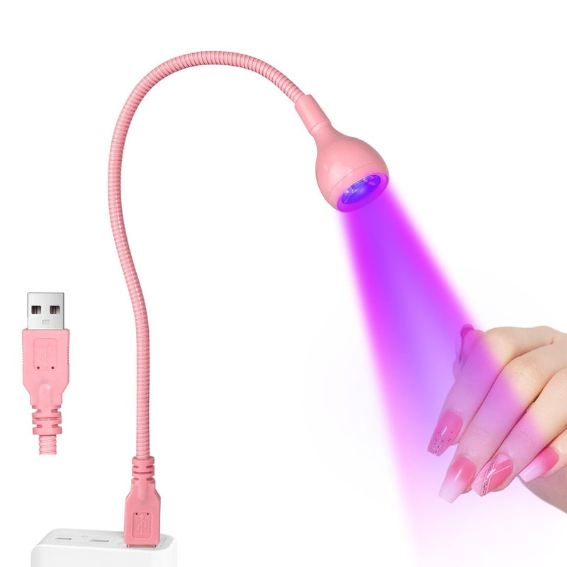 AORAEM UV LED Nail Lamp, 3W Portable Duck Neck UV Nail Lamps Dryer Gel Polish Curing Light with Pink Gooseneck for Gel Nails Tips USB Plug Play Nails Salon and Home DIY - Image 1