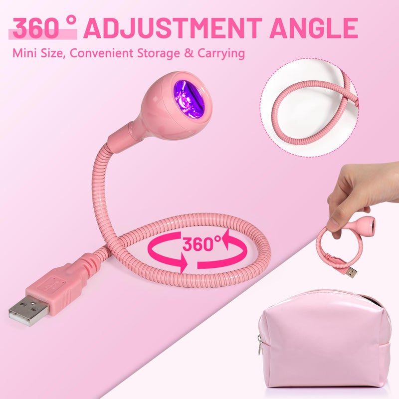 AORAEM UV LED Nail Lamp, 3W Portable Duck Neck UV Nail Lamps Dryer Gel Polish Curing Light with Pink Gooseneck for Gel Nails Tips USB Plug Play Nails Salon and Home DIY - Image 4
