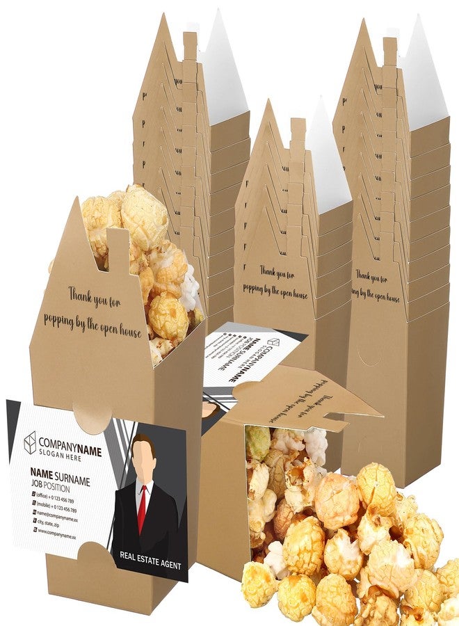 Hoolerry 100 Set Open House Gift Real Estate Agent Supplies Popcorn Box with Card Holder Open House Supplies Business Gift Card Thank You for Popping by Candy Box for Estate Agent Favors(Kraft) - Image 1