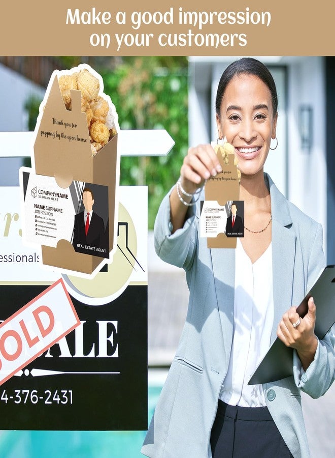 Hoolerry 100 Set Open House Gift Real Estate Agent Supplies Popcorn Box with Card Holder Open House Supplies Business Gift Card Thank You for Popping by Candy Box for Estate Agent Favors(Kraft) - Image 5