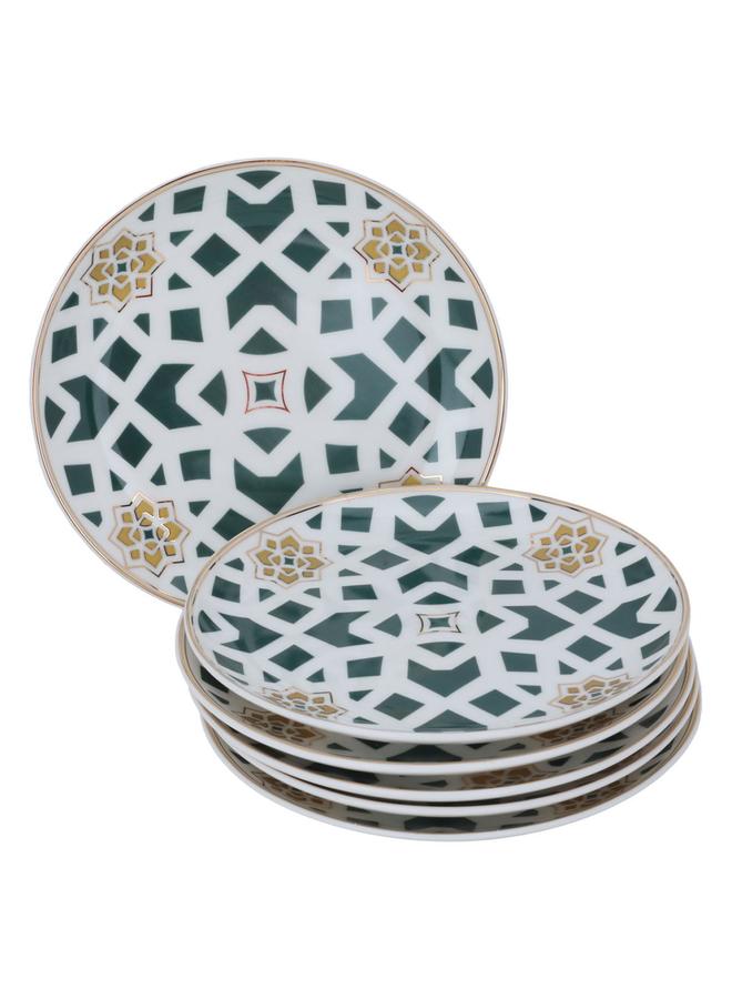 Alsaif Porcelain Cake Serving Set Green With Gold White Pattern - Image 2